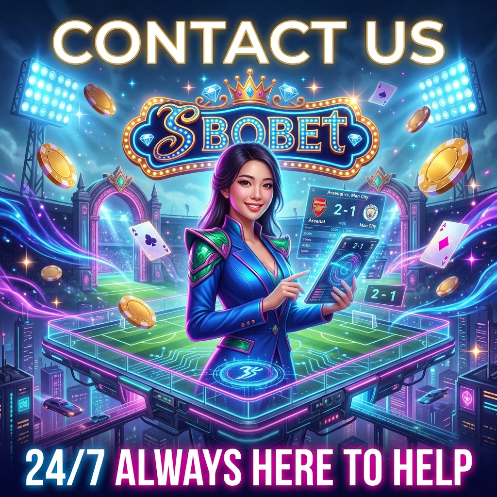 Cyberpunk fantasy casino themed promotional square image featuring an Asian female presenter showcasing online football betting experience, latest match schedules, live odds, and exclusive promotions, with vibrant neon lighting, bold typography headlines, and a glowing Sbobet logo designed to capture attention and drive engagement.